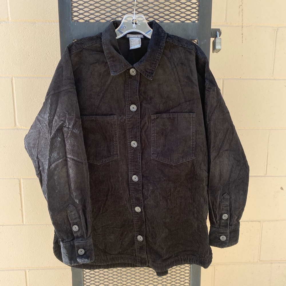 Matty M Black Corduroy Button Down Shirt Jacket - Picture 1 of 5